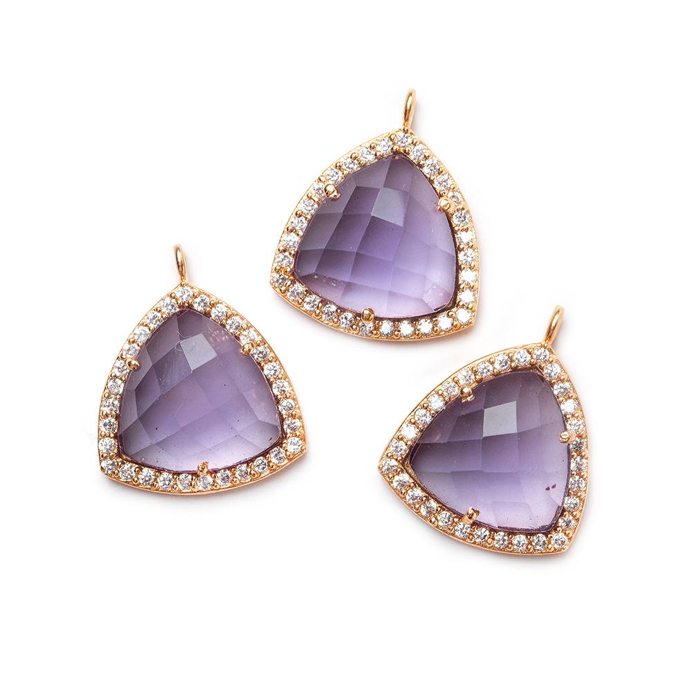 15.5mm Rose Gold CZ Bezel Purple Hydro Quartz Faceted Triangle Pendant 1 piece (ONLINE ORDER ONLY)