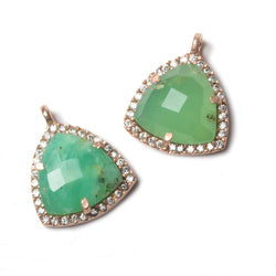 15.5mm Rose Gold Bezel White CZ and Chrysoprase Triangle Pendant 1 piece (ONLINE ORDER ONLY)