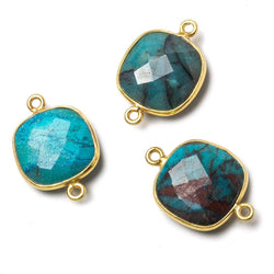 15.5mm Vermeil Bezel Chrysocolla faceted cushion Connector 1 piece (ONLINE ORDER ONLY)