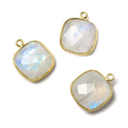 15.5mm Vermeil Bezel Rainbow Moonstone faceted cushion Pendant 1 piece (ONLINE ORDER ONLY)