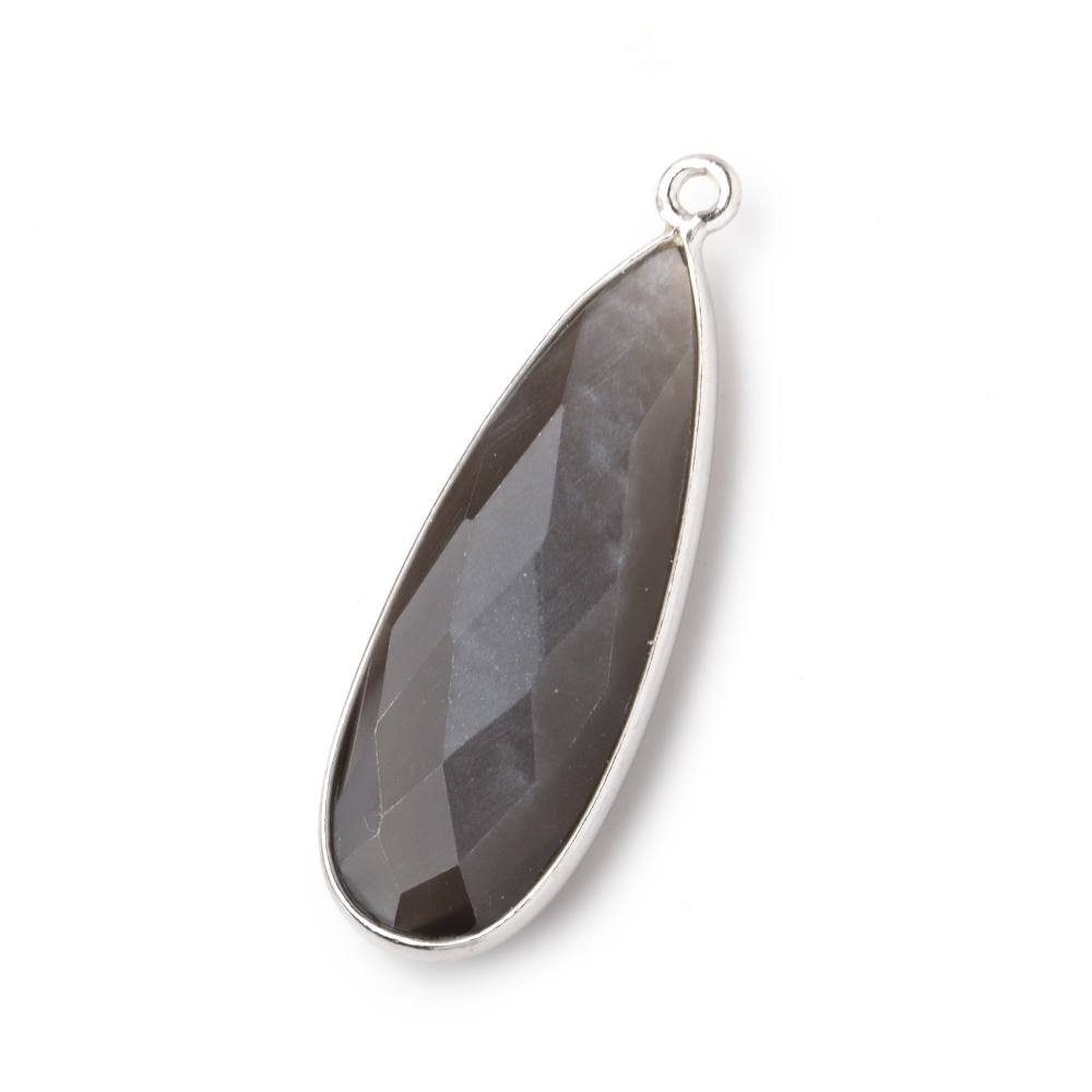 32x12mm Silver .925 Bezeled Platinum Grey Moonstone Pear Pendant 1 piece (ONLINE ORDER ONLY)