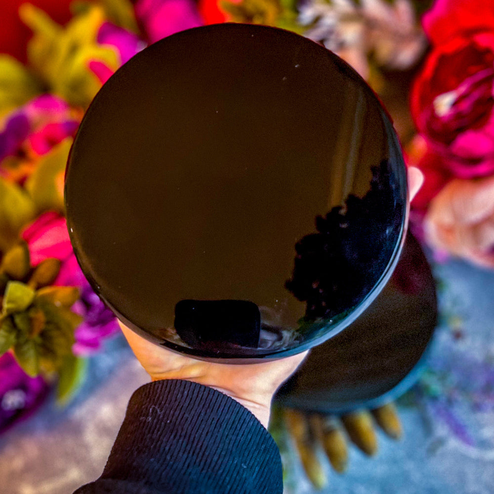 Black Obsidian Round Mirrors scrying mirror, 5 1/2 inches (ONLINE ORDER ONLY)
