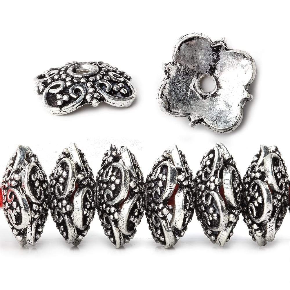 15mm Antiqued Sterling Silver plated Copper Moroccan Scroll Bead Cap 8 inch 64 beads (ONLINE ORDER ONLY)