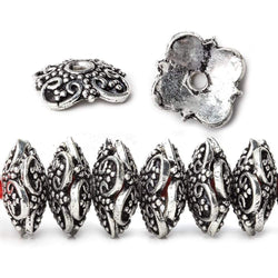 15mm Antiqued Sterling Silver plated Copper Moroccan Scroll Bead Cap 8 inch 64 beads (ONLINE ORDER ONLY)