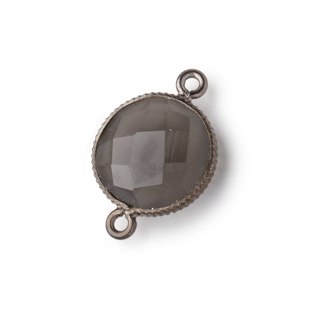 15mm Black Gold .925 Corrugated Bezel Platinum Moonstone Coin 2 ring Connector 1 piece (ONLINE ORDER ONLY)