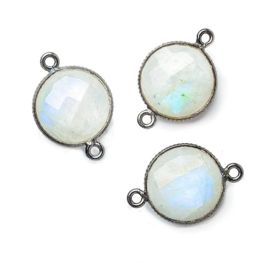 15mm Black Gold .925 Corrugated Bezel Rainbow Moonstone Coin 2 ring Connector 1 pc (ONLINE ORDER ONLY)