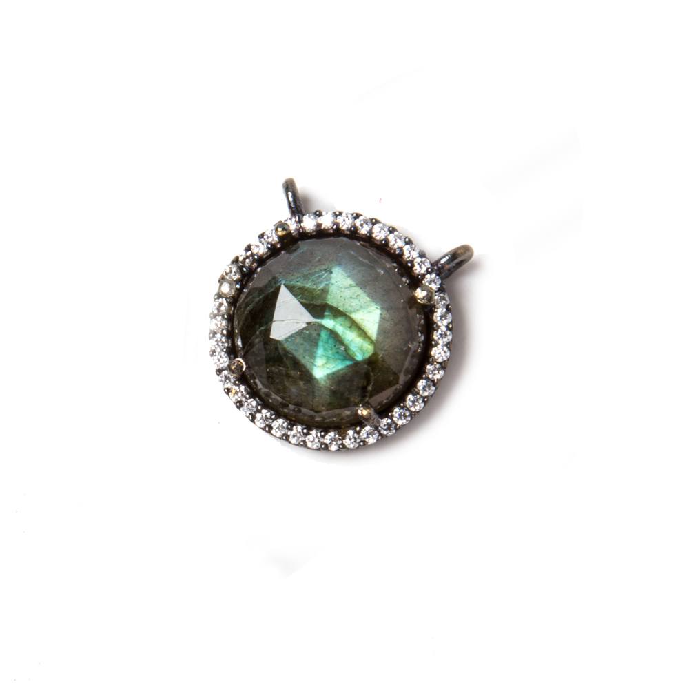 15mm Black Gold Bezeled CZ & Labradorite Coin Connector 1 pc (ONLINE ORDER ONLY)