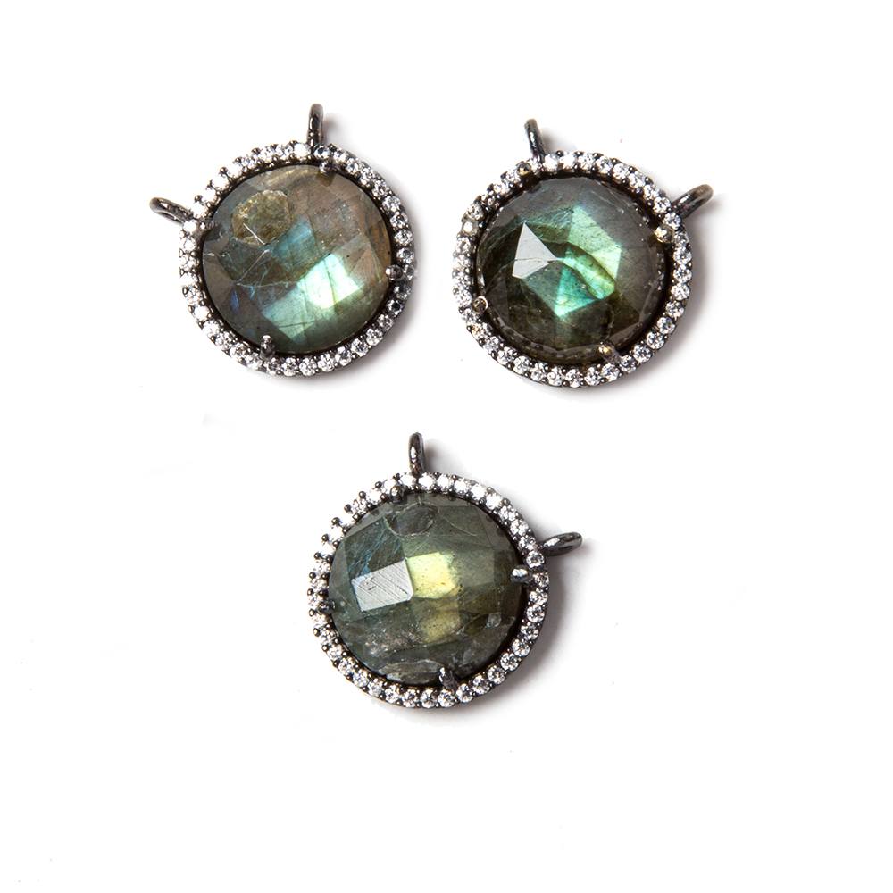 15mm Black Gold Bezeled CZ & Labradorite Coin Connector 1 pc (ONLINE ORDER ONLY)