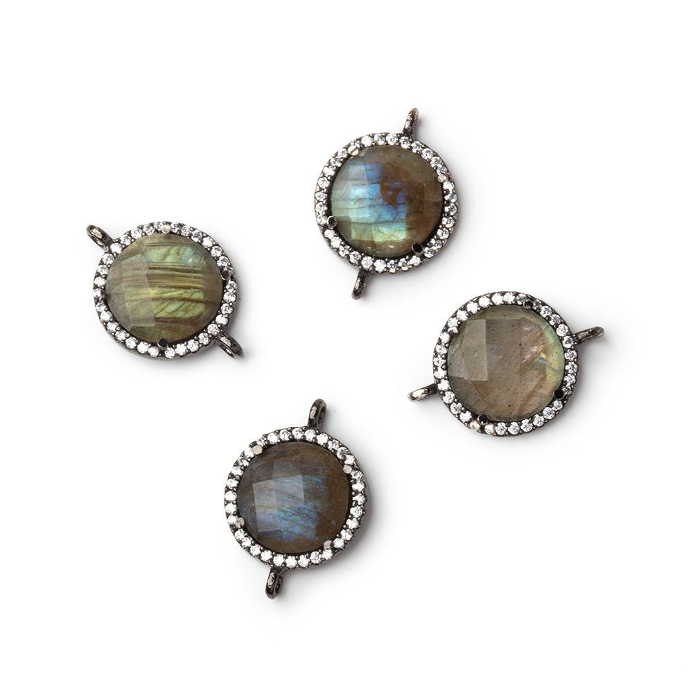 15mm Black Gold CZ Bezel Labradorite Faceted Coin Connector 1 Focal (ONLINE ORDER ONLY)