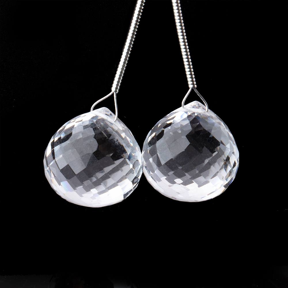15mm Crystal Quartz Faceted Candy Kiss Focal Beads Set of 2 pieces (ONLINE ORDER ONLY)