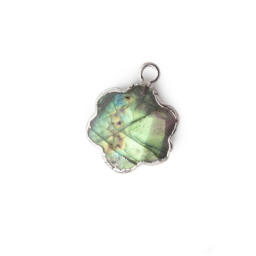 15mm Silver Leafed Labradorite Faceted Quatrafoil Focal Bead Pendant sold as 1 piece (ONLINE ORDER ONLY)