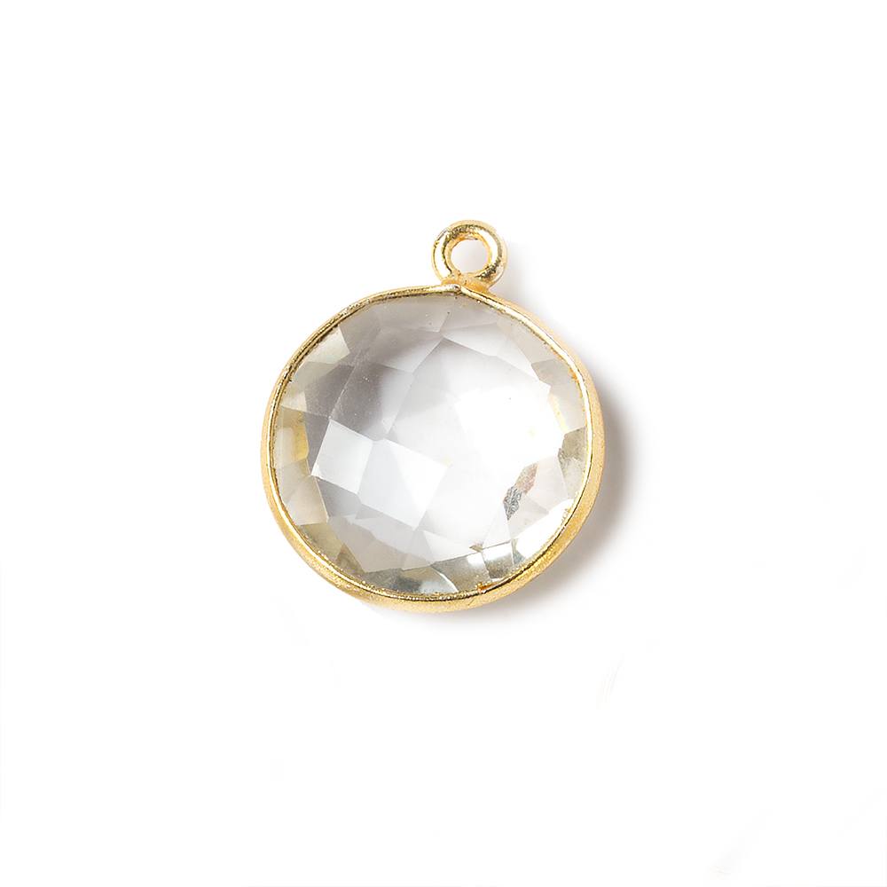 15mm Vermeil Bezel Crystal Quartz faceted coin Pendant 1 piece (ONLINE ORDER ONLY)