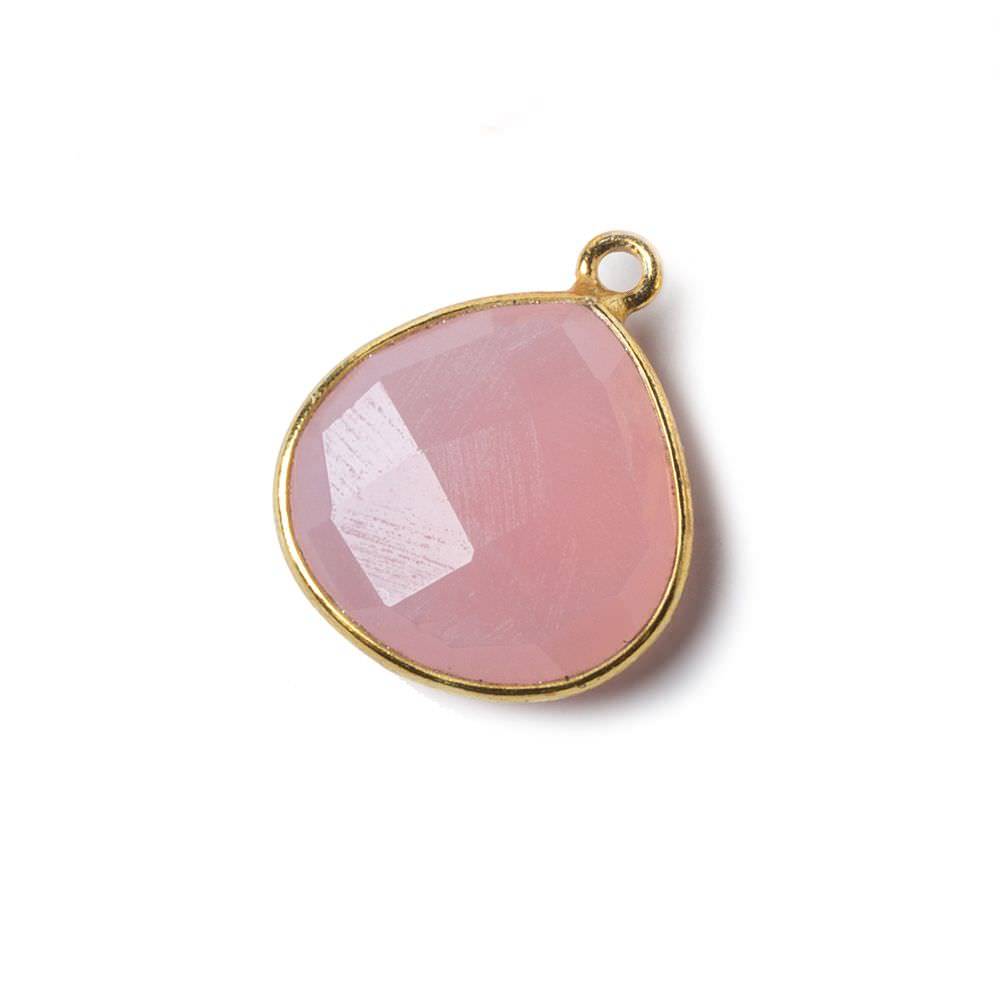 15mm Vermeil Bezel Petal Pink Chalcedony Heart Focal Pendant 1 piece (ONLINE ORDER ONLY)