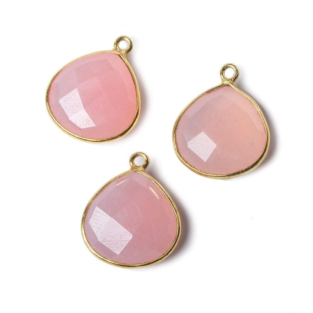 15mm Vermeil Bezel Petal Pink Chalcedony Heart Focal Pendant 1 piece (ONLINE ORDER ONLY)