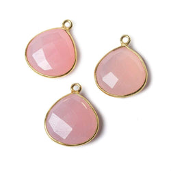 15mm Vermeil Bezel Petal Pink Chalcedony Heart Focal Pendant 1 piece (ONLINE ORDER ONLY)