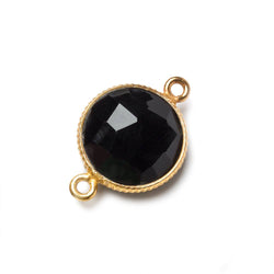 15mm Vermeil Corrugated Bezel Black Chalcedony coin 2 ring Connector 1 pc (ONLINE ORDER ONLY)
