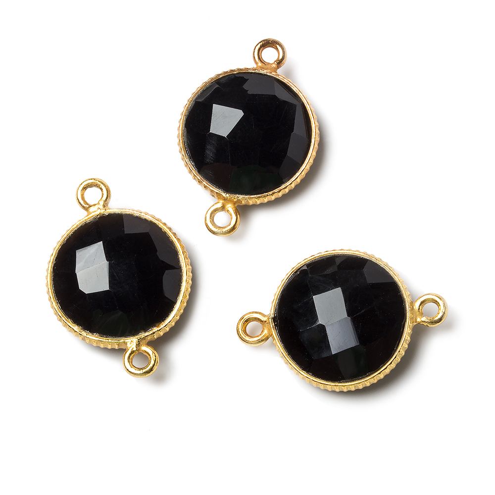 15mm Vermeil Corrugated Bezel Black Chalcedony coin 2 ring Connector 1 pc (ONLINE ORDER ONLY)