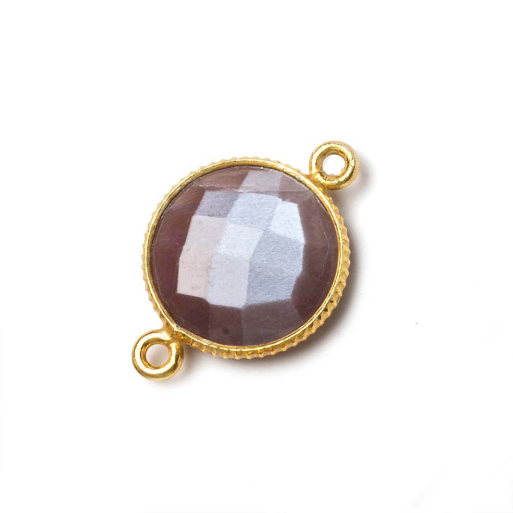 15mm Vermeil Corrugated Bezel Chocolate Moonstone coin 2 ring Connector 1 pc (ONLINE ORDER ONLY)