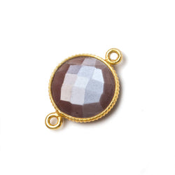 15mm Vermeil Corrugated Bezel Chocolate Moonstone coin 2 ring Connector 1 pc (ONLINE ORDER ONLY)
