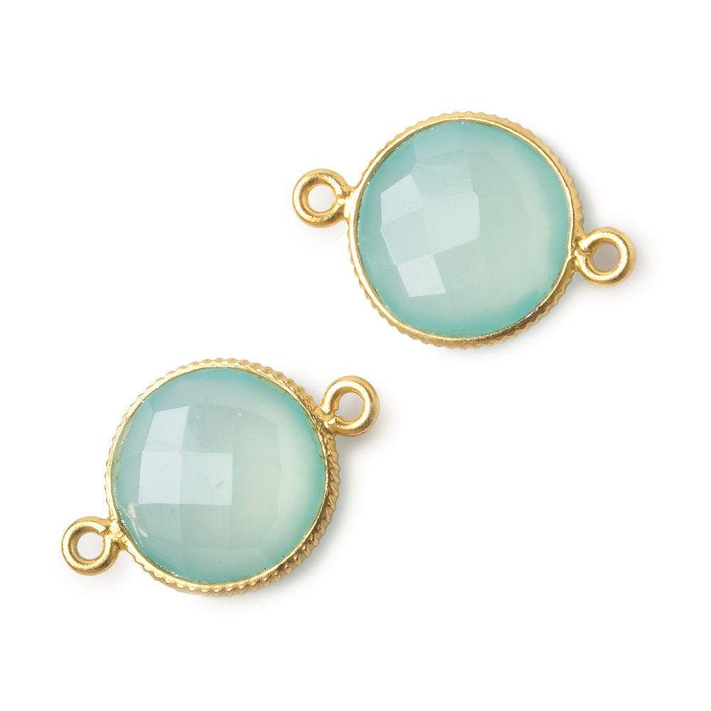 15mm Vermeil Corrugated Bezel Sea Chalcedony coin 2 ring Connector 1 pc (ONLINE ORDER ONLY)