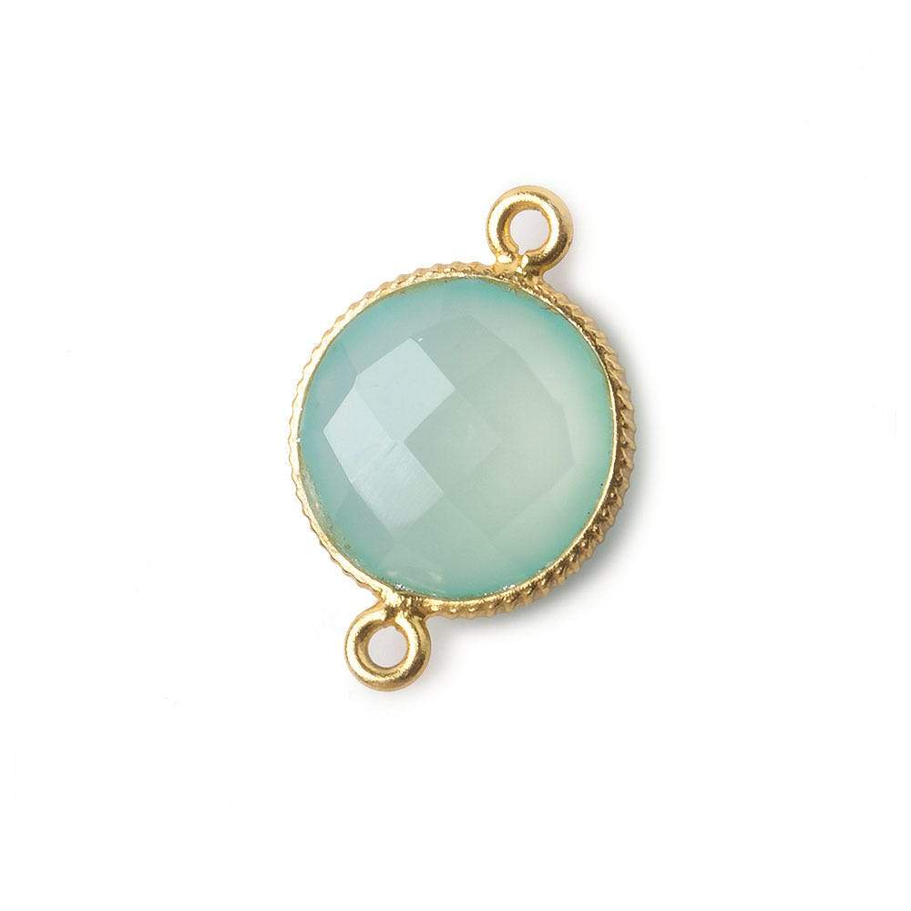 15mm Vermeil Corrugated Bezel Sea Chalcedony coin 2 ring Connector 1 pc (ONLINE ORDER ONLY)