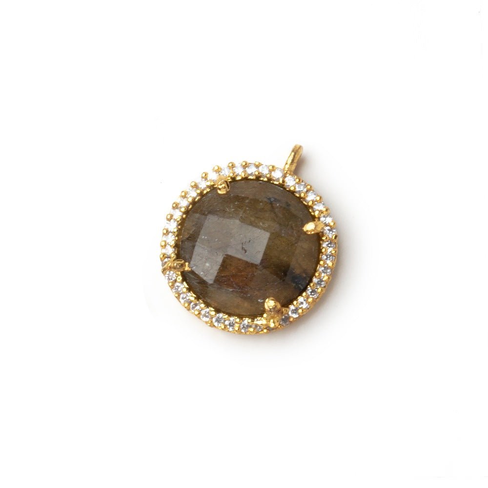 15mm Vermeil CZ Bezel Labradorite Faceted Coin Pendant 1 piece (ONLINE ORDER ONLY)