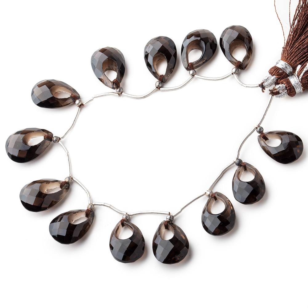 15x10-16x11mm Smoky Quartz Center Void Faceted Pears 7 inch 13 Beads (ONLINE ORDER ONLY)