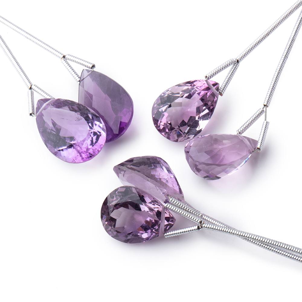 15x11mm Amethyst Pavilion Faceted Pear Focal Set of 2 Beads AAA (ONLINE ORDER ONLY)