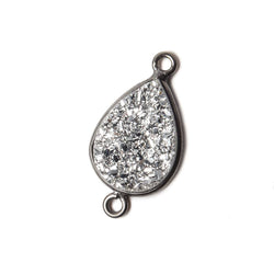 15x11mm Black Gold Bezel Metallic Silver Drusy Pear Connector 1 piece