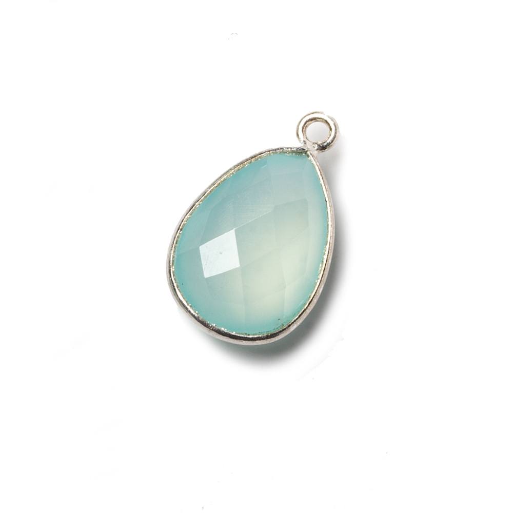 15x11mm Silver Bezel Aqua Chalcedony Pear Pendant 1 piece (ONLINE ORDER ONLY)