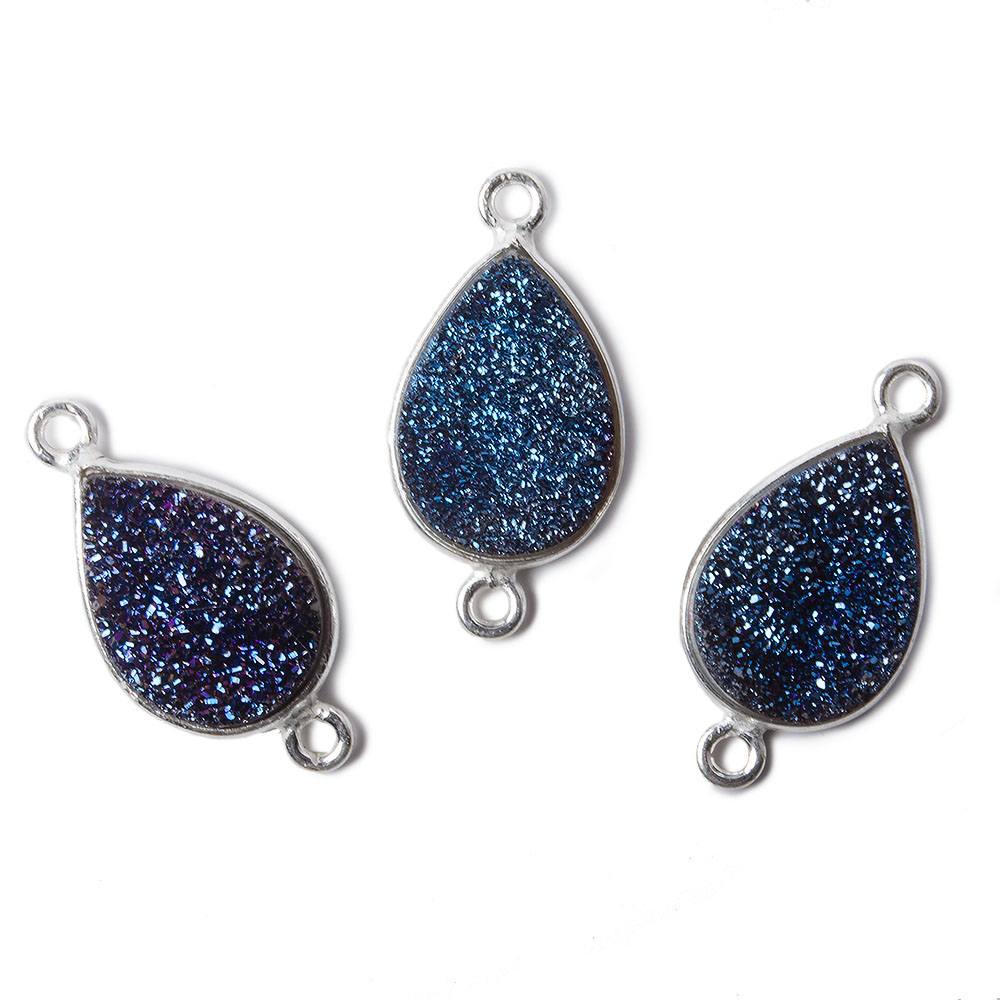 15x11mm Silver Bezel Mystic Aegean Blue Drusy Pear Connector 1 piece (ONLINE ORDER ONLY)