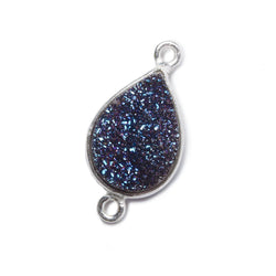 15x11mm Silver Bezel Mystic Aegean Blue Drusy Pear Connector 1 piece (ONLINE ORDER ONLY)
