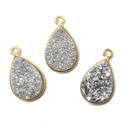 15x11mm Vermeil Bezel Metallic Silver Drusy Pear Pendant 1 piece (ONLINE ORDER ONLY)