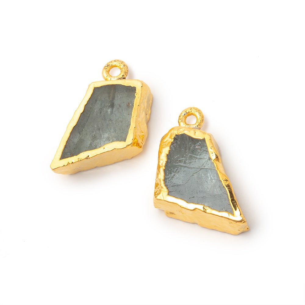 15x14mm Gold Leafed Moss Aquamarine Slice Pendant Focal Set of 2 (ONLINE ORDER ONLY)