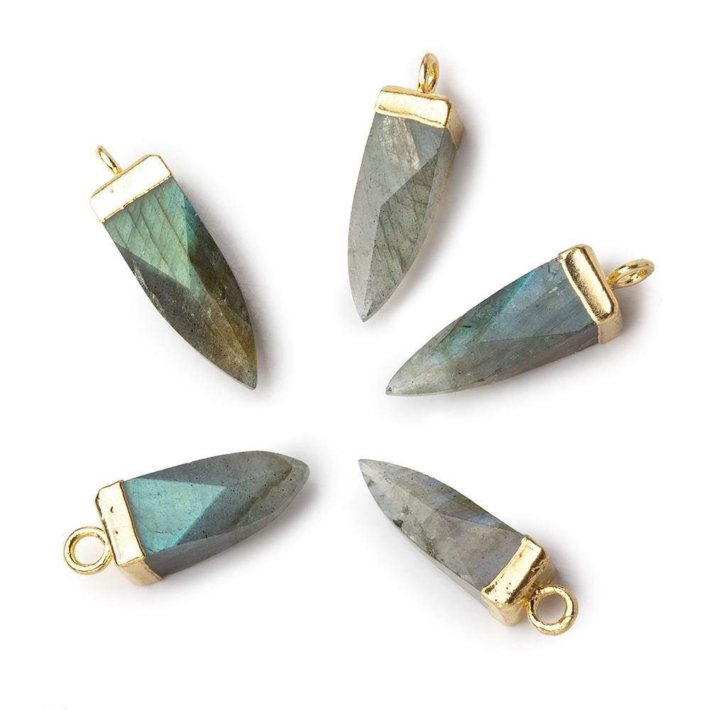15x6mm Gold Leafed Labradorite plain oblisk spike Pendant 1 focal bead (ONLINE ORDER ONLY)