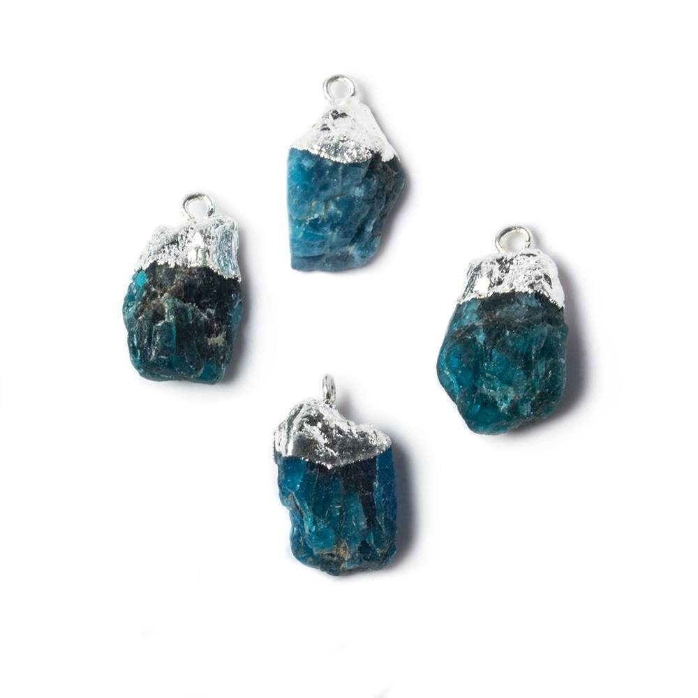 15x9mm to 17x10mm Silver Leafed Neon Blue Apatite Natural Crystal Pendant Set of 4 (ONLINE ORDER ONLY)