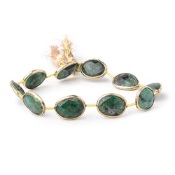 16-17mm Vermeil Bezel Emerald Faceted Nugget Beads 7.5 inch 9 pieces (ONLINE ORDER ONLY)