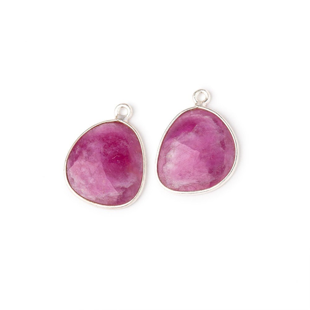 16.5x15.5mm .925 Silver Bezel Ruby Faceted Freeform Set of 2 Pendants (ONLINE ORDER ONLY)