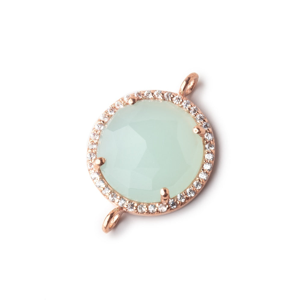 17mm Rose Gold Bezel White CZ and Seafoam Chalcedony Coin Connector 1 focal bead (ONLINE ORDER ONLY)