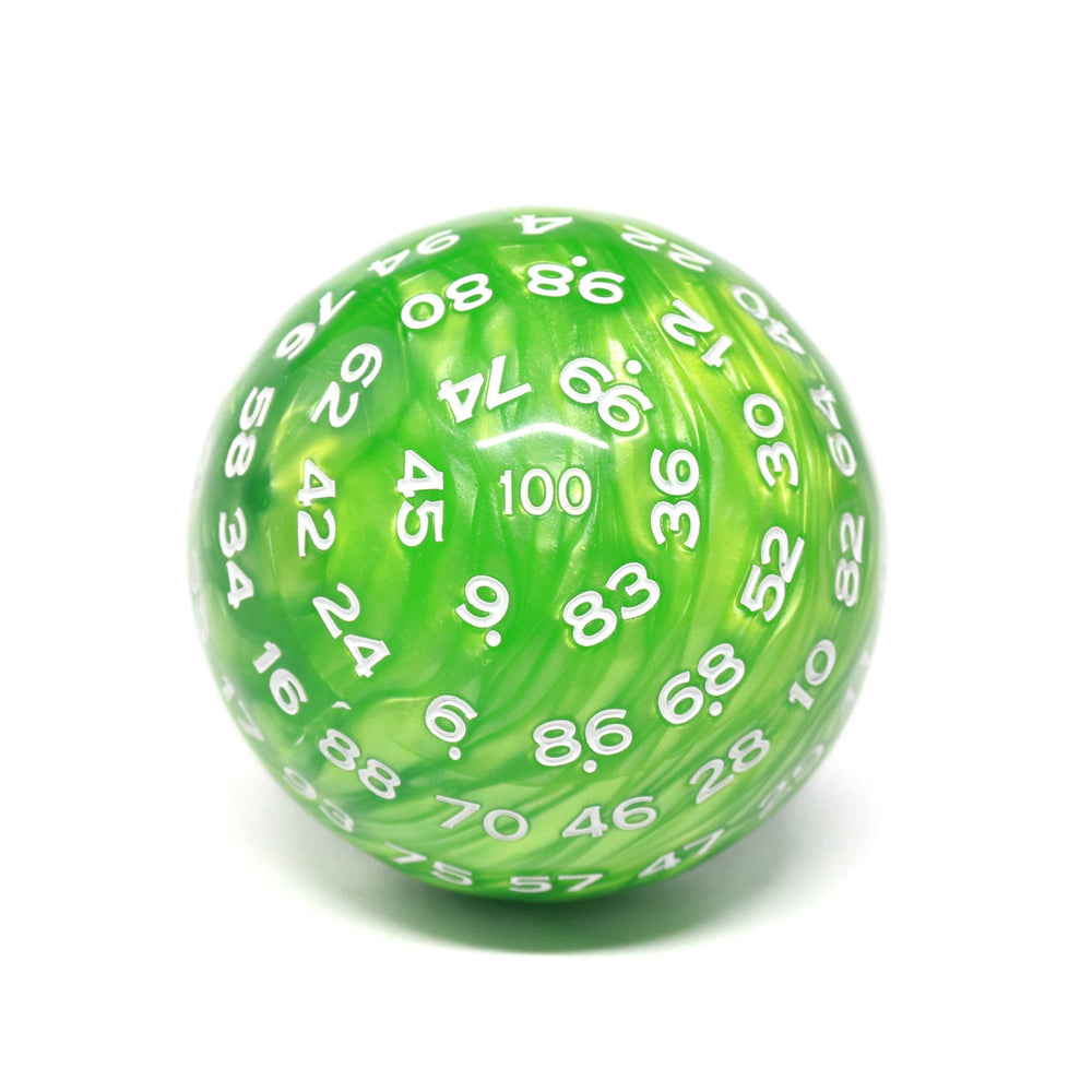 Green Pearl Single 100 Sided Polyhedral Dice (D100) | Green White (45mm) (Online Only)