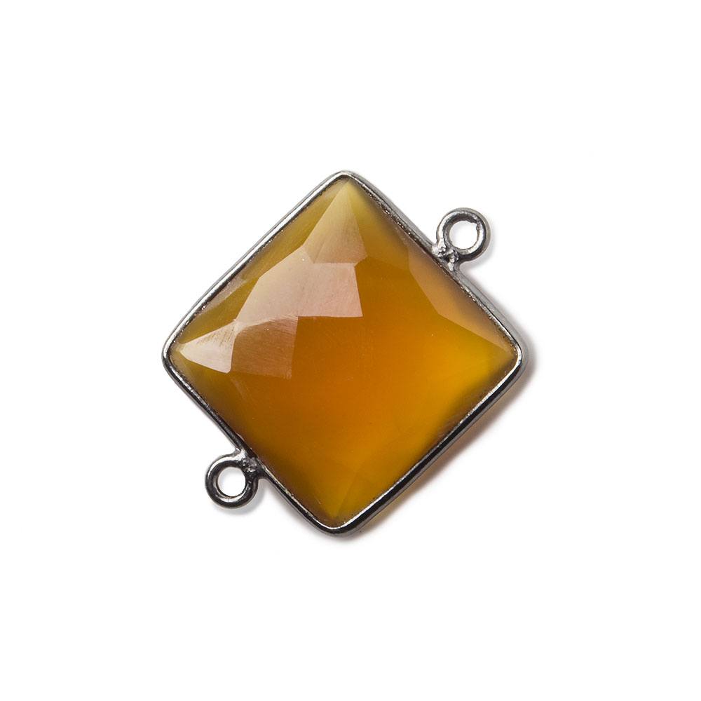16mm Black Gold plated Silver Bezel Bezel Butterscotch Yellow Chalcedony faceted square Connector 1 piece (ONLINE ORDER ONLY)
