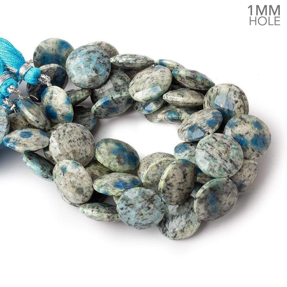 16mm K2 Azurite Granite "K2 Jasper" faceted coins 8 inches 13 pieces 1mm large hole (ONLINE ORDER ONLY)