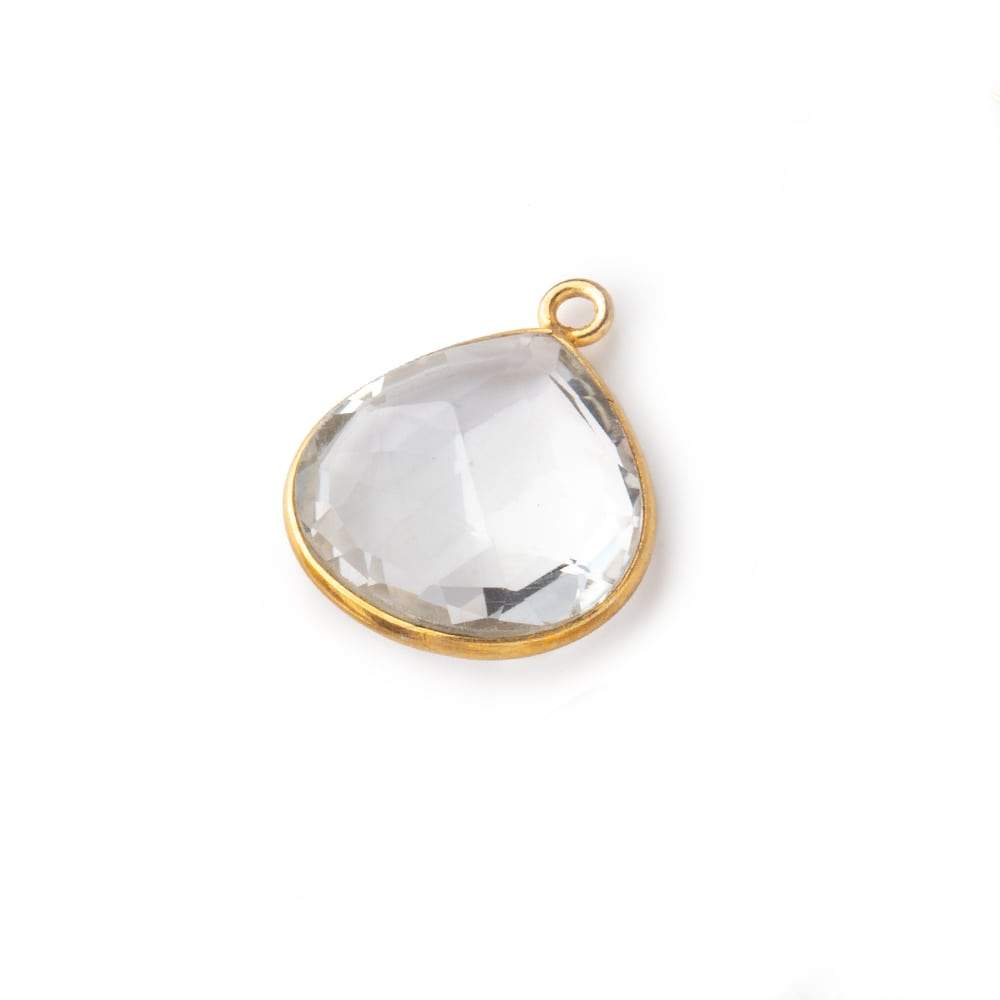 16mm Vermeil Bezeled Crystal Quartz faceted heart focal pendant 1 piece (ONLINE ORDER ONLY)
