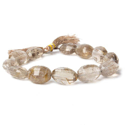 16x12-18x13mm Rutilated Smoky Quartz Checkerboard Faceted Oval Beads 12 Pieces (ONLINE ORDER ONLY)