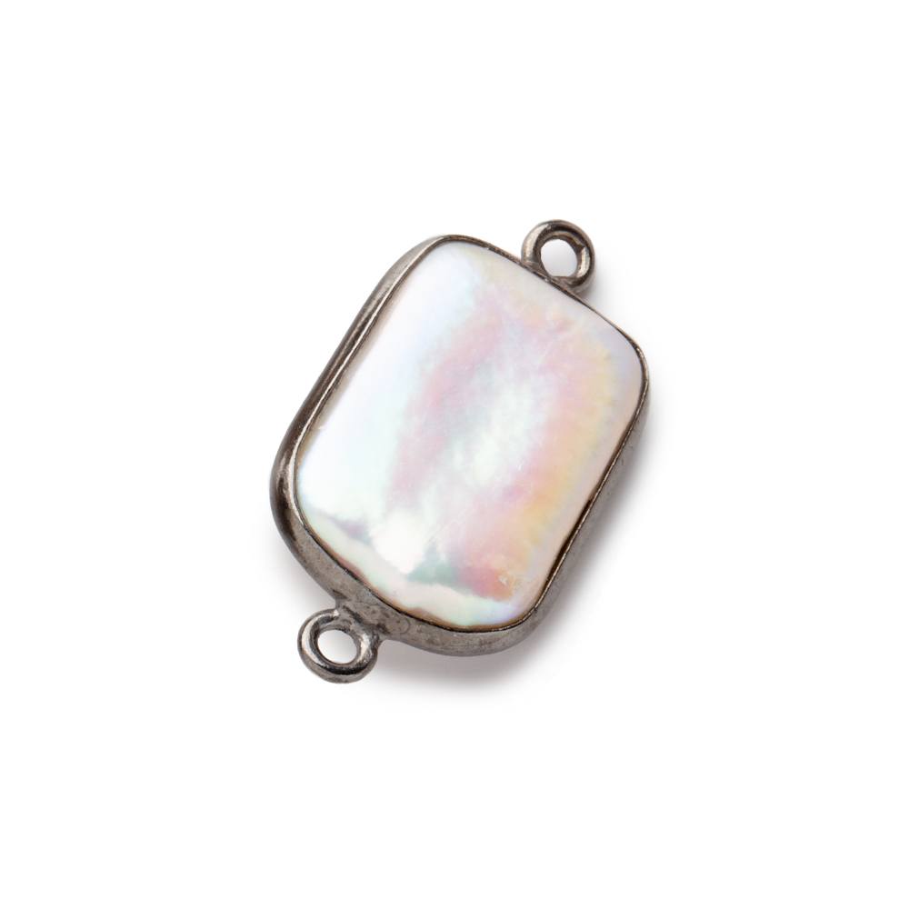 16x12mm Black Gold Bezel Off White Rectangle Pearl Connector 1 piece (ONLINE ORDER ONLY)