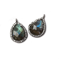 16x13mm Black Gold Bezeled White CZ and Labradorite Pear Pendant 1 piece (ONLINE ORDER ONLY)