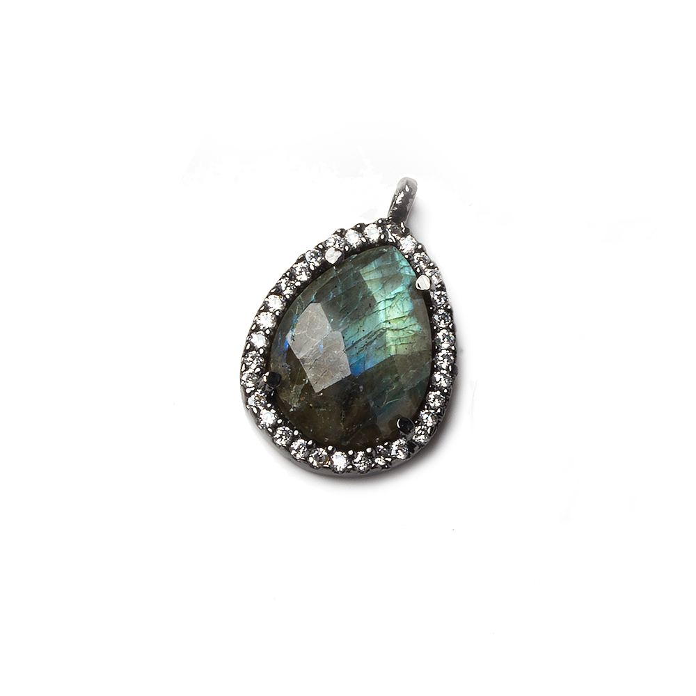 16x13mm Black Gold Bezeled White CZ and Labradorite Pear Pendant 1 piece (ONLINE ORDER ONLY)