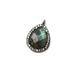 16x13mm Black Gold Bezeled White CZ and Labradorite Pear Pendant 1 piece (ONLINE ORDER ONLY)