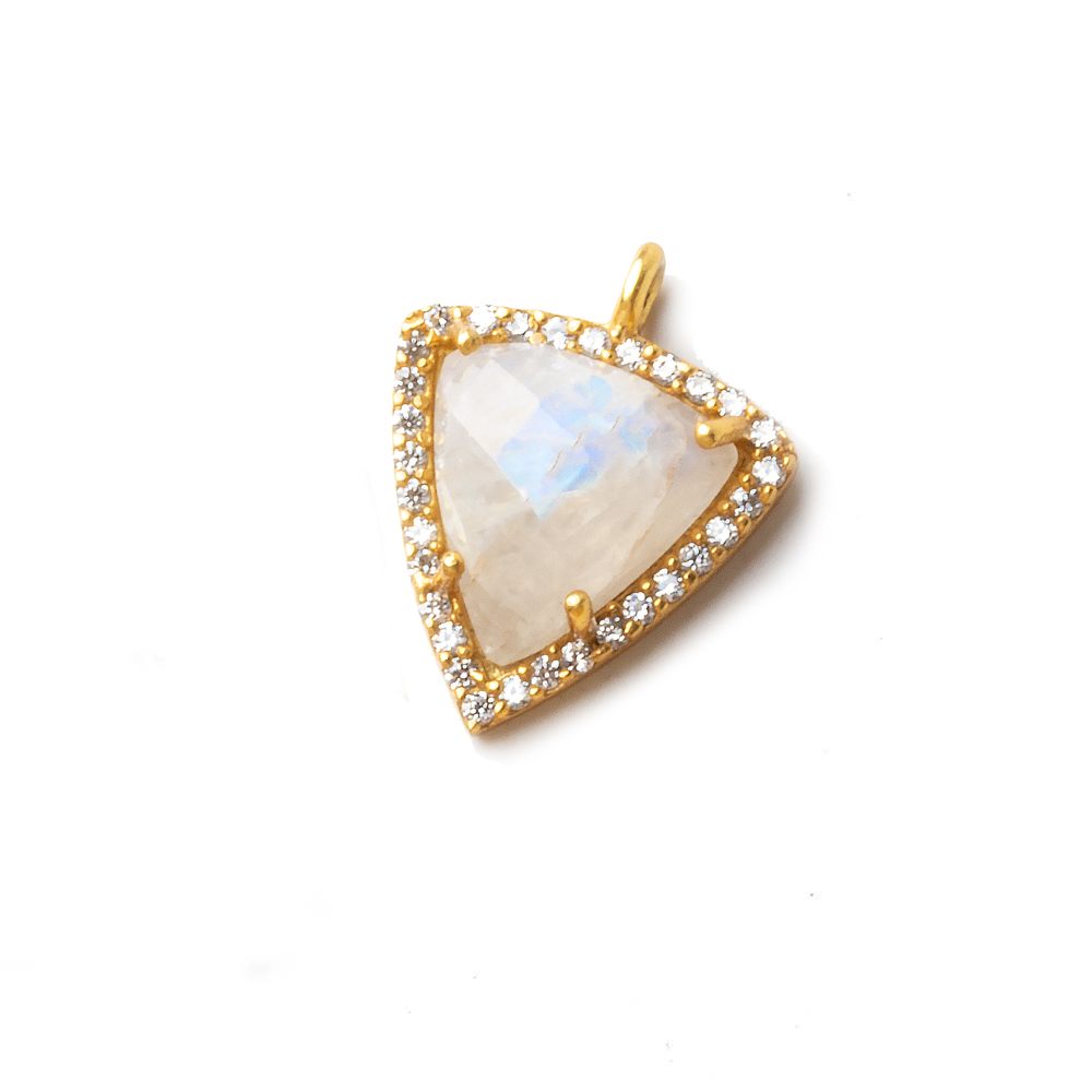16x14.5mm Gold CZ Bezel Rainbow Moonstone Triangle Pendant 1 piece (ONLINE ORDER ONLY)