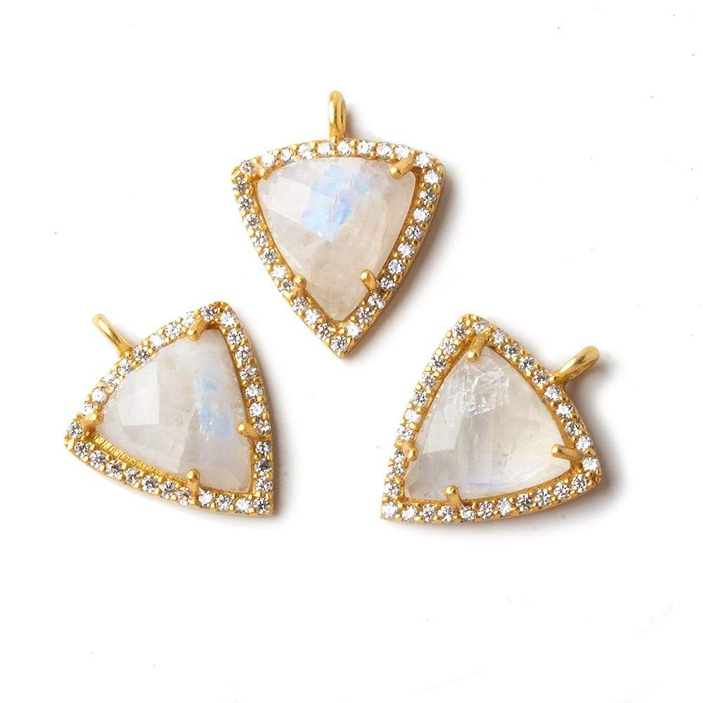 16x14.5mm Gold CZ Bezel Rainbow Moonstone Triangle Pendant 1 piece (ONLINE ORDER ONLY)